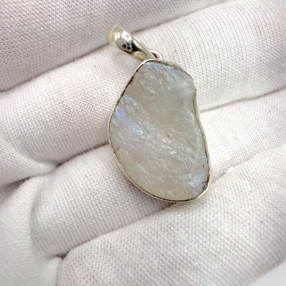 Rainbow Moonstone Rough .925 Sterling Silver Pendant - Picture 6 of 16